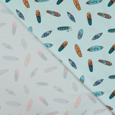 Tissu jersey surfboards fond bleu