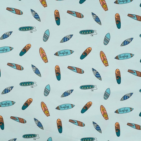 Tissu jersey surfboards fond bleu