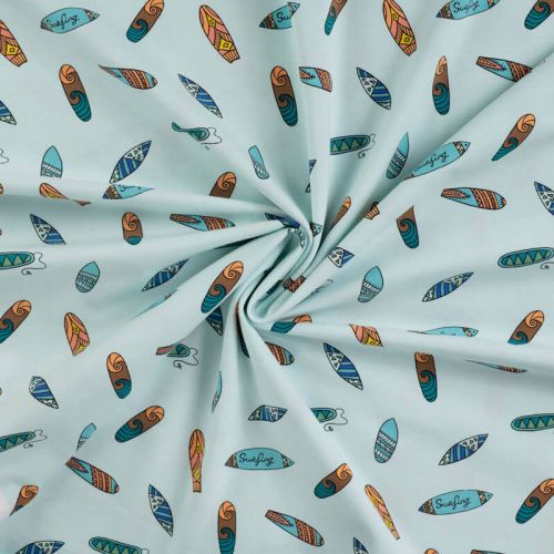 Tissu jersey surfboards fond bleu