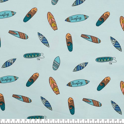 Tissu jersey surfboards fond bleu