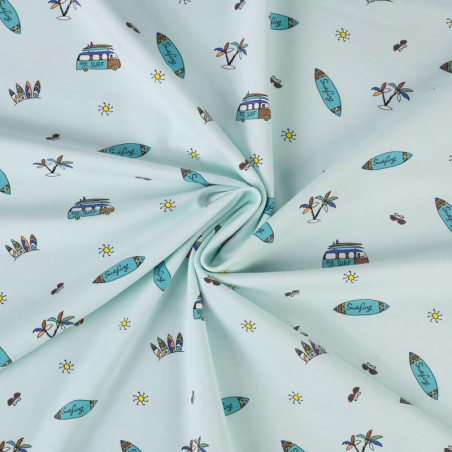 Tissu jersey Surfing fond bleu