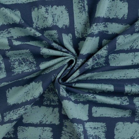 Tissu French Terry graphiques fond bleu jean