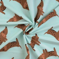 Tissu French Terry Teckels fond bleu 