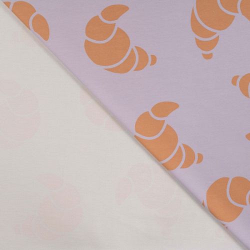 Tissu French Terry croissants fond lilas