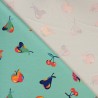 Tissu French Terry salade de fruits fond turquoise  Tissu French Terry salade de fruits fond turquoise