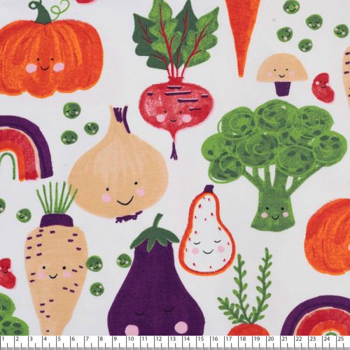Tissu French Terry légumes fond blanc 