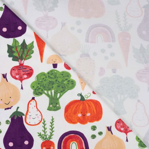 Tissu French Terry légumes fond blanc 