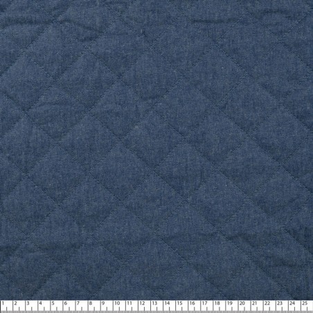 Tissu matelassé chambray bleu jean 