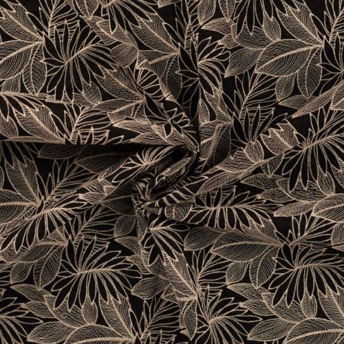 Tissu voile de coton brodé beige Lalisa fond noir 