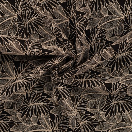 Tissu voile de coton brodé beige Lalisa fond noir 