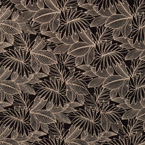 Tissu voile de coton brodé beige Lalisa fond noir 