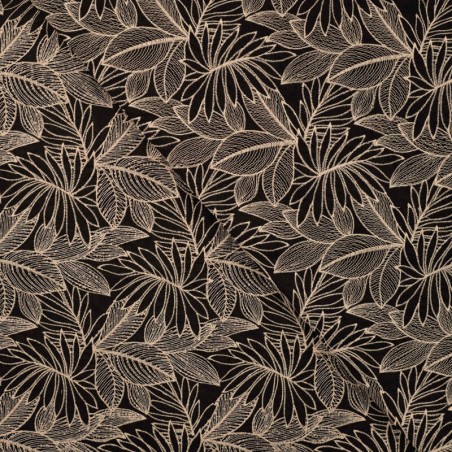 Tissu voile de coton brodé beige Lalisa fond noir 