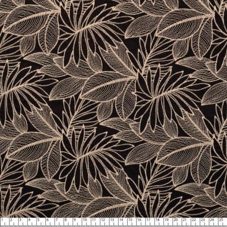 Tissu voile de coton brodé beige Lalisa fond noir 