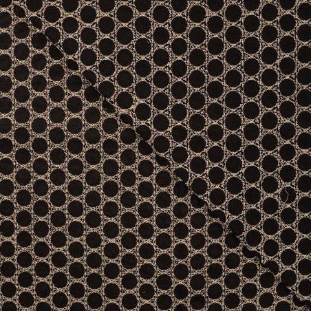 Tissu voile de coton brodé beige Lucy fond noir