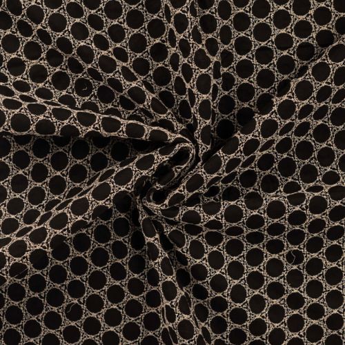 Tissu voile de coton brodé beige Lucy fond noir