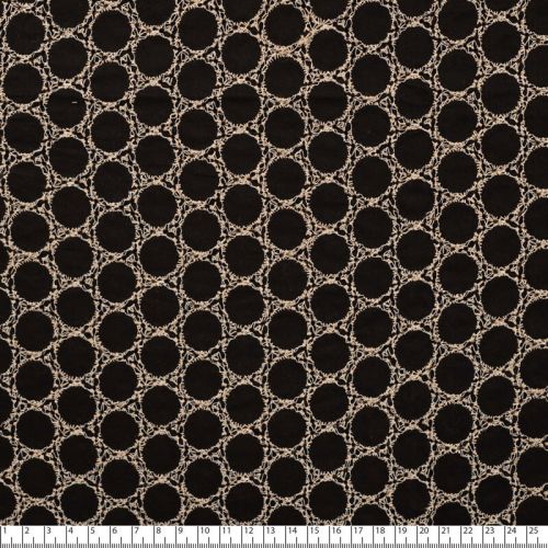 Tissu voile de coton brodé beige Lucy fond noir