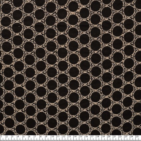 Tissu voile de coton brodé beige Lucy fond noir