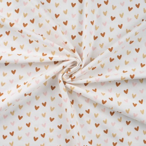 Tissu jersey coeurs glitter fond blanc cassé