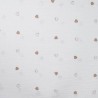 Tissu double gaze brodé coeur bronze fond blanc