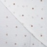Tissu double gaze brodé coeur bronze fond blanc