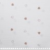 Tissu double gaze brodé coeur bronze fond blanc