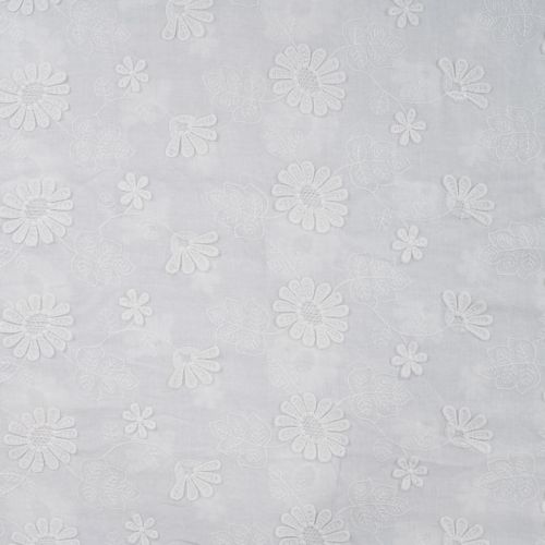 Tissu voile de coton brodé fleurs 3D blanc