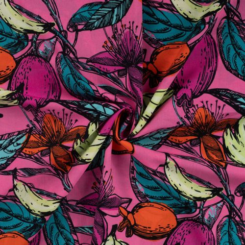 Tissu voile de coton et rayonne fruit fuchsia