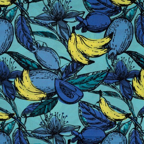 Tissu voile de coton et rayonne fruit bleu roi