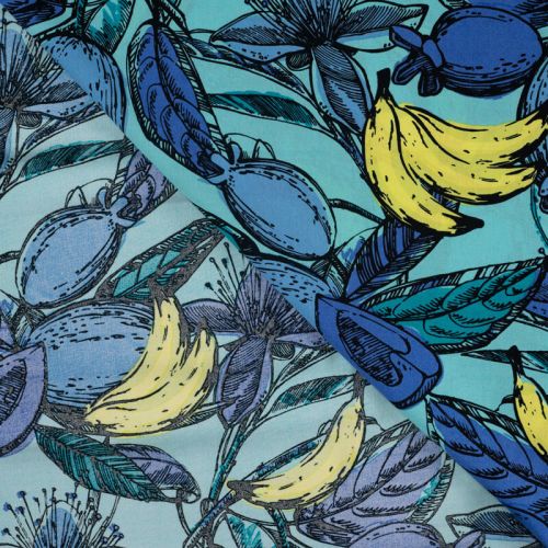 Tissu voile de coton et rayonne fruit bleu roi