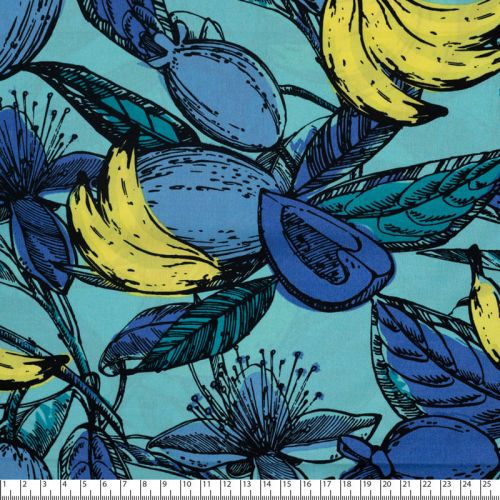 Tissu voile de coton et rayonne fruit bleu roi