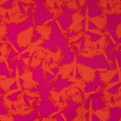 Tissu viscose froissé fleurs orange vif fond fuchsia