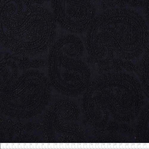 Tissu coton brodé Paisley noir