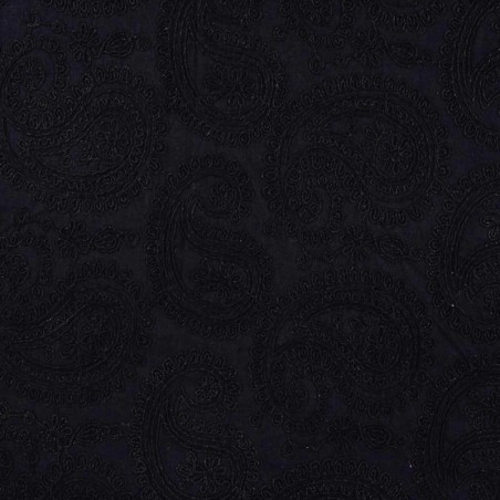 Tissu coton brodé Paisley noir