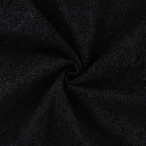 Tissu coton brodé Paisley noir