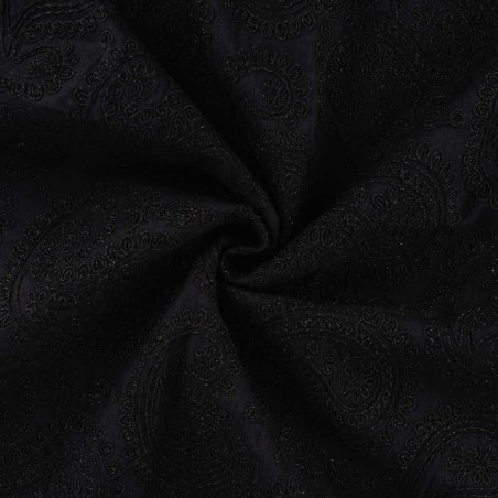 Tissu coton brodé Paisley noir