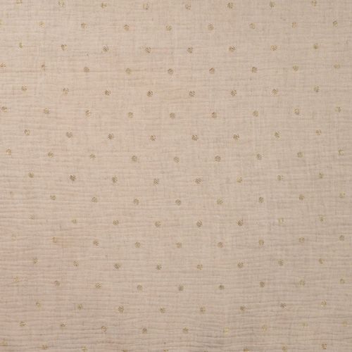 Tissu double gaze sable et pois dorés