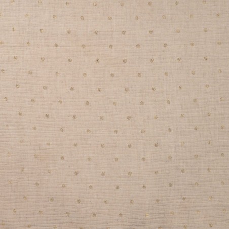 Tissu double gaze sable et pois dorés