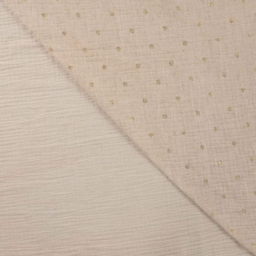 Tissu double gaze sable et pois dorés