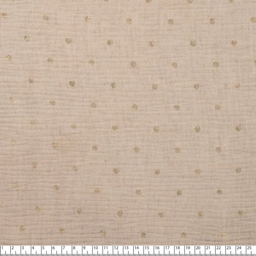 Tissu double gaze sable et pois dorés