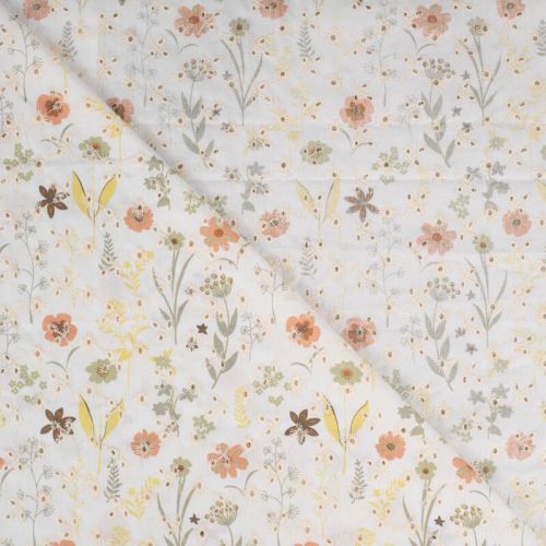 Tissu broderie anglaise imprimé fleurs kaki clair