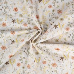 Tissu broderie anglaise imprimé fleurs kaki clair