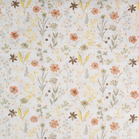 Tissu broderie anglaise imprimé fleurs kaki clair