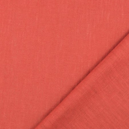 Tissu lin et coton uni lavé corail 