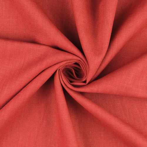 Tissu lin et coton uni lavé corail 