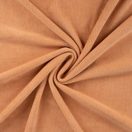 Tissu jersey velour cotelé abricot doux