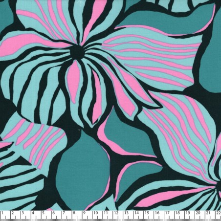 Tissu viscose EcoVero fleurs stripe vert 