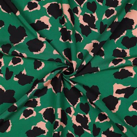 Tissu viscose léo fond vert grenouille