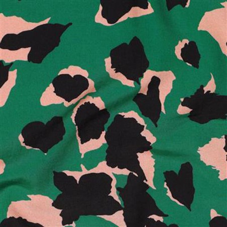 Tissu viscose léo fond vert grenouille