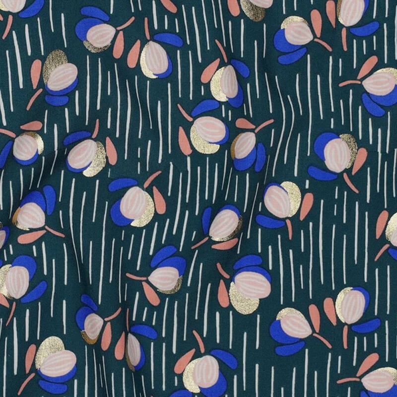 Tissu viscose fleurs bubble fond bleu canard Tissu viscose fleurs bubble fond bleu canard