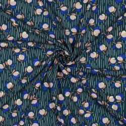 Tissu viscose fleurs bubble fond bleu canard